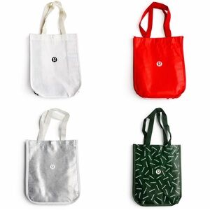 Lululemon Reusable Tote Bag Set of 4 – White, Red, Silver, Green – New Bundle